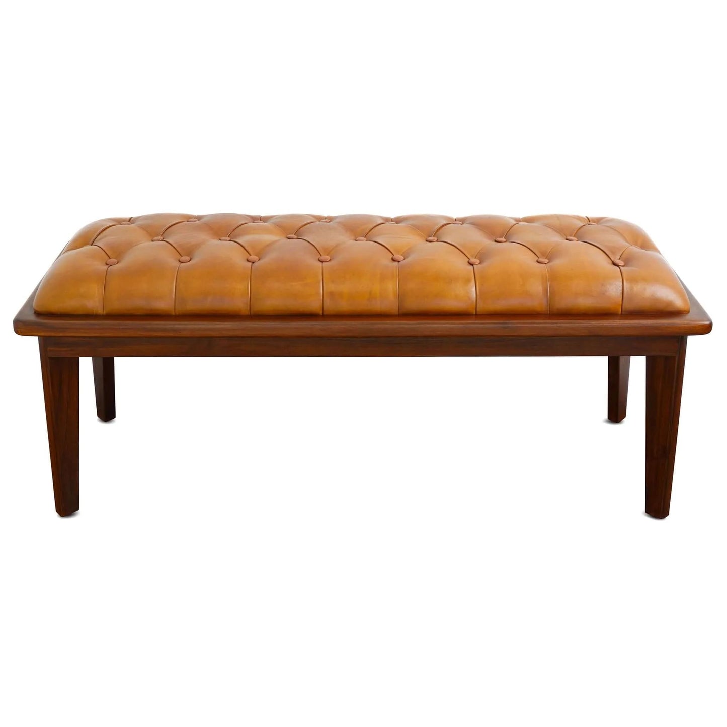 Arden Tan Leather Bench With Buttons - Baha-Furniture