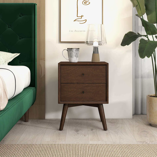 Caroline Walnut Night Stand 2-Drawer - Baha-Furniture