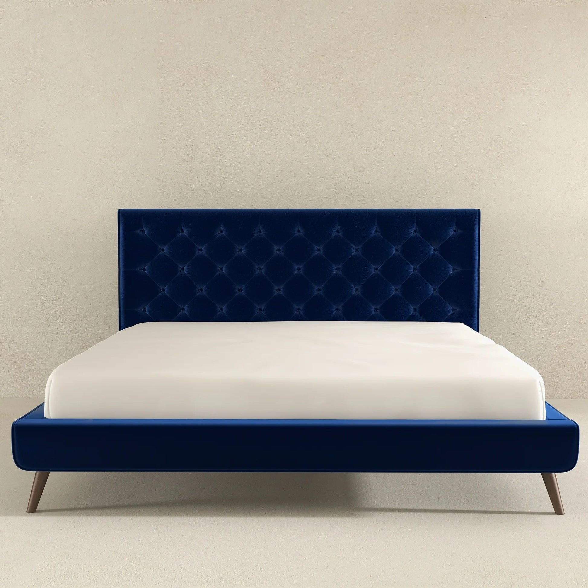 Dillon Blue Velvet Platform Bed - King, Queen Size - Baha-Furniture