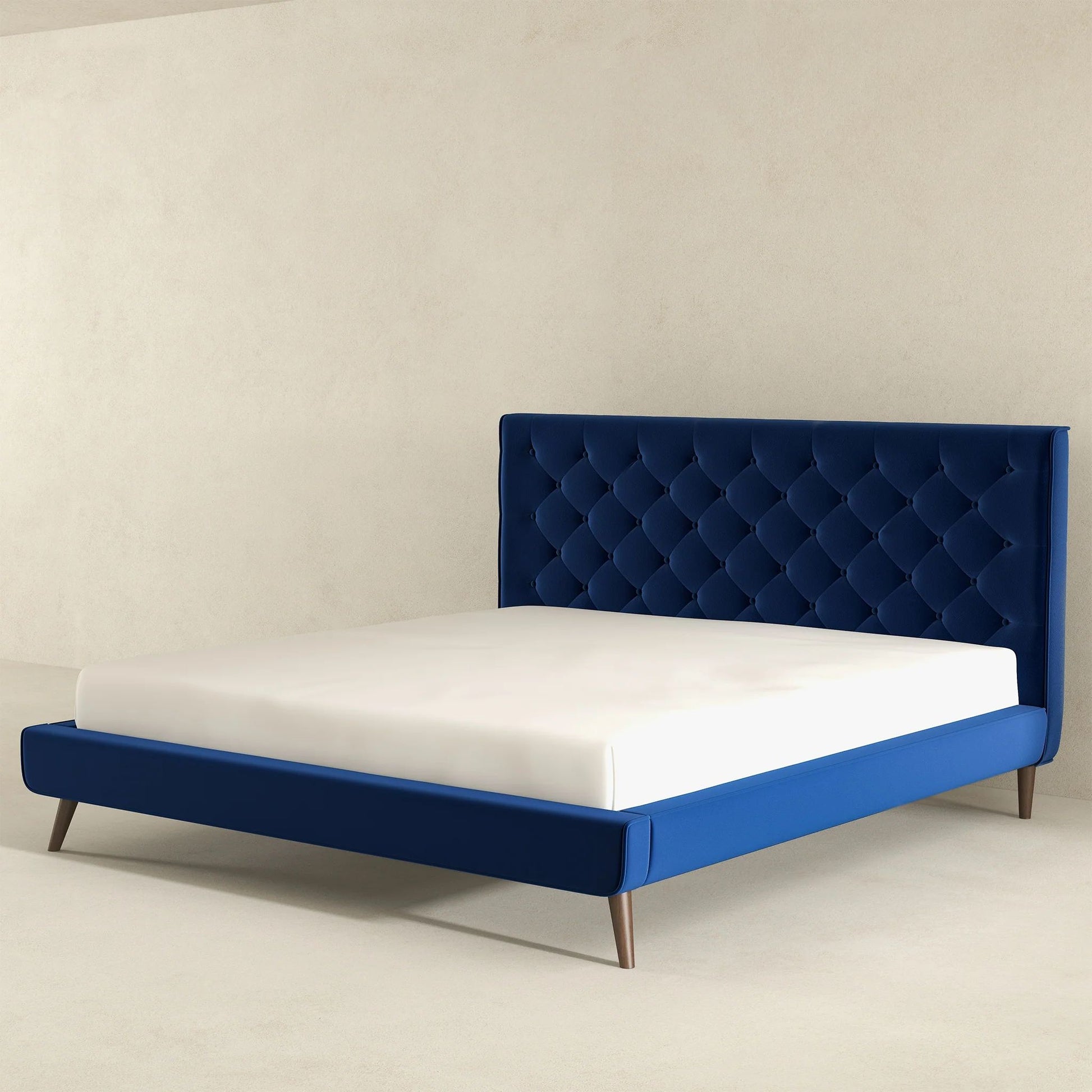 Dillon Blue Velvet Platform Bed - King, Queen Size - Baha-Furniture