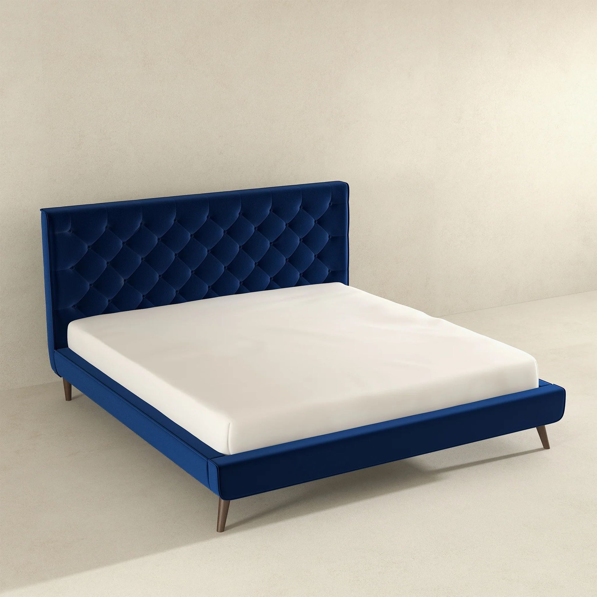 Dillon Blue Velvet Platform Bed - King, Queen Size - Baha-Furniture