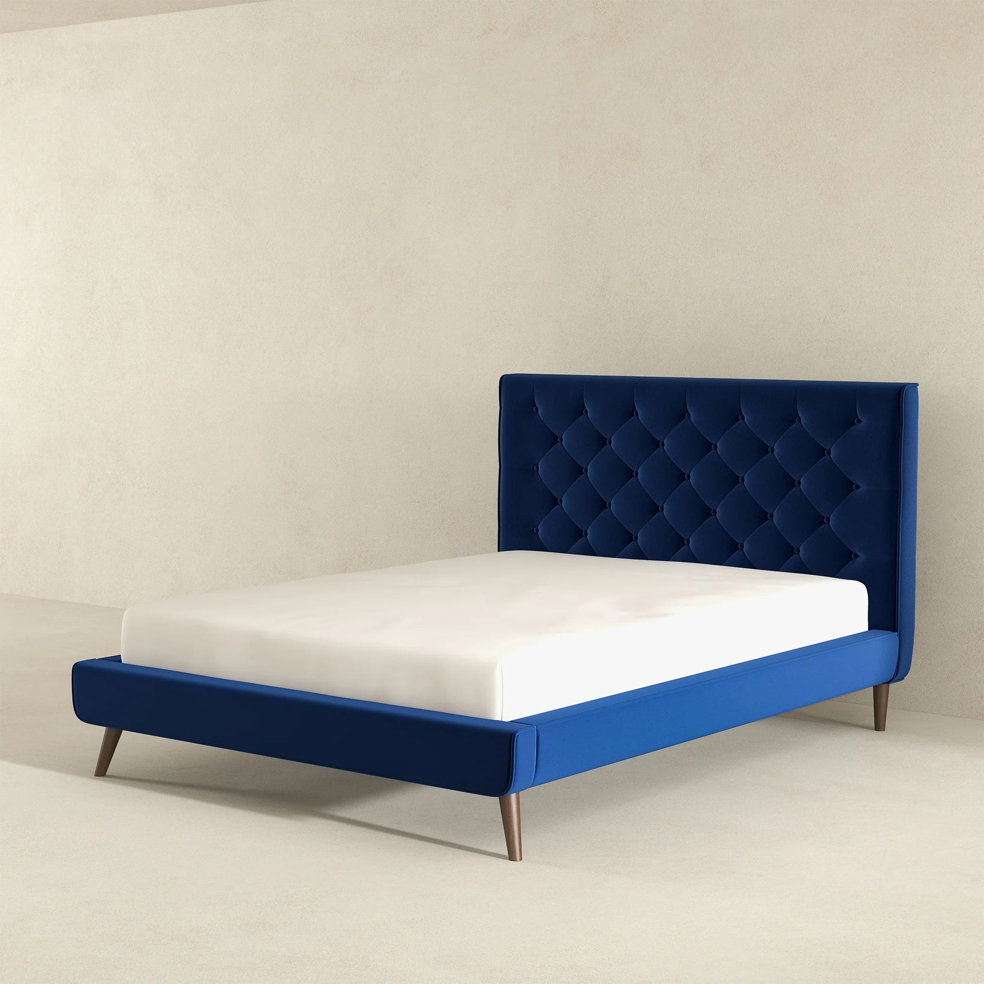 Dillon Blue Velvet Platform Bed - King, Queen Size - Baha-Furniture