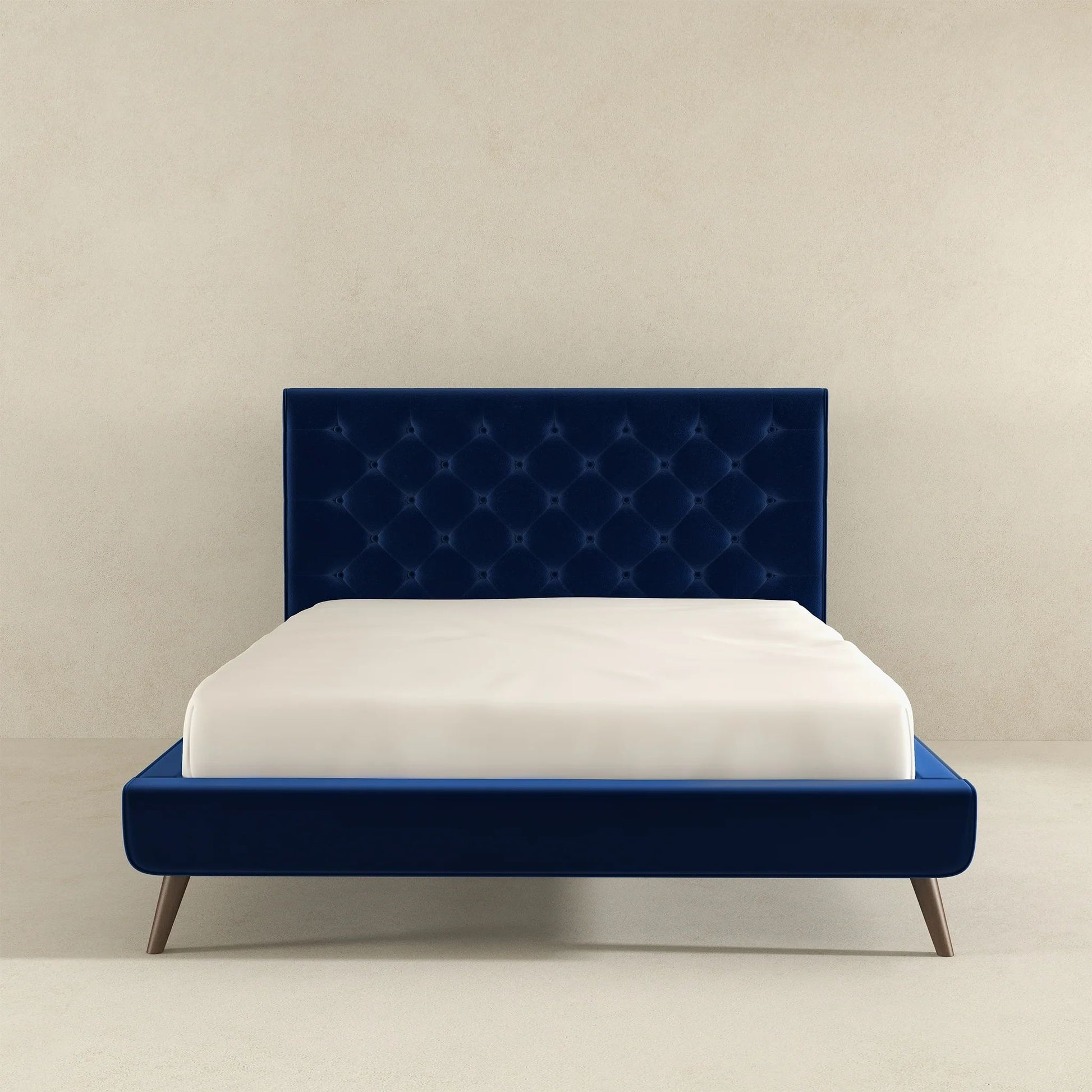 Dillon Blue Velvet Platform Bed - King, Queen Size - Baha-Furniture