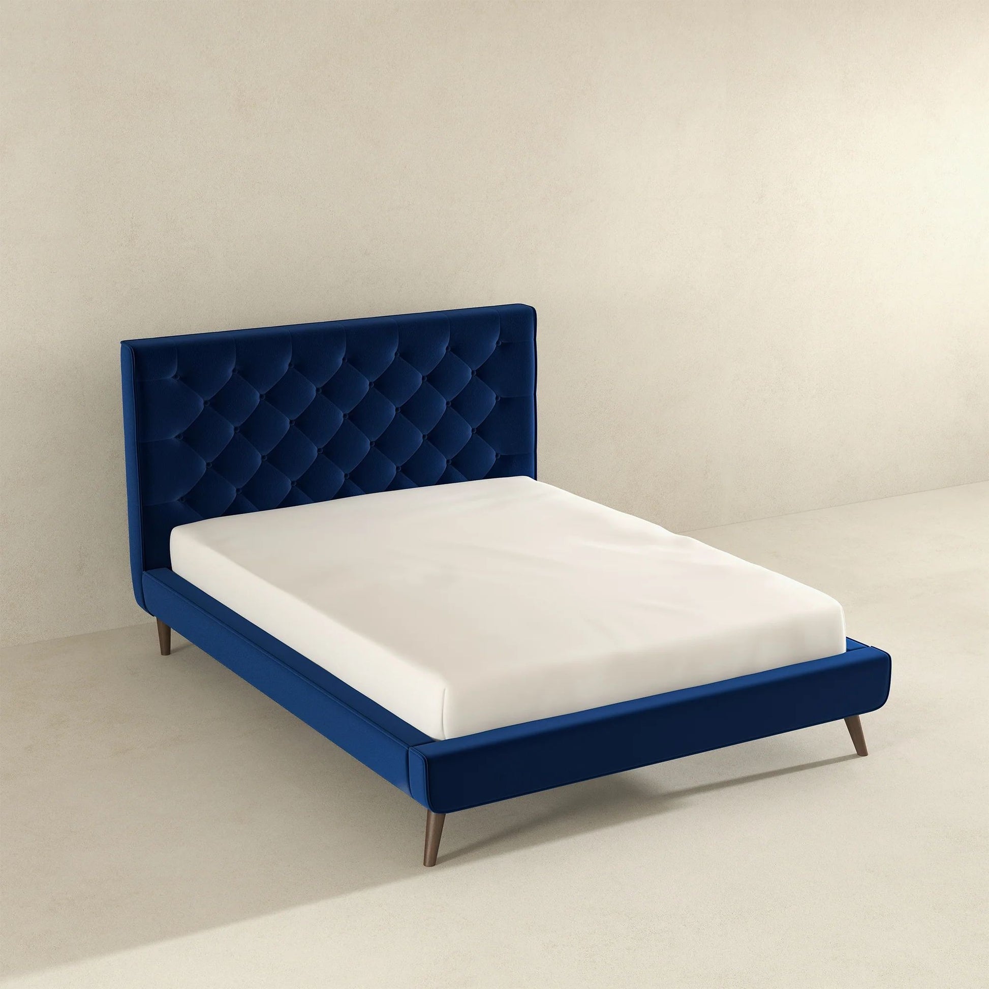 Dillon Blue Velvet Platform Bed - King, Queen Size - Baha-Furniture