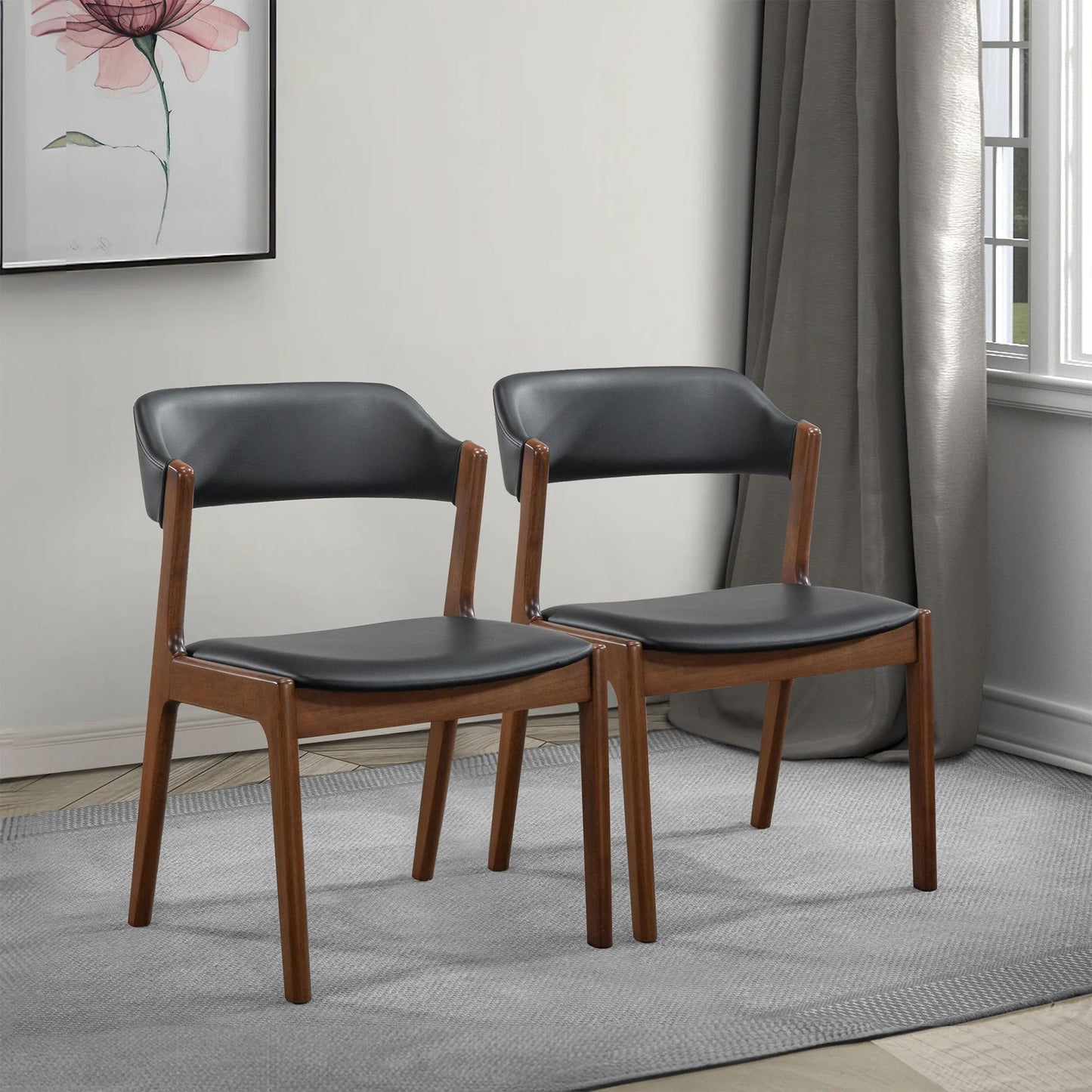 Enzo Black Leather Dining Chair (Set Of 2) - Baha-Furniture