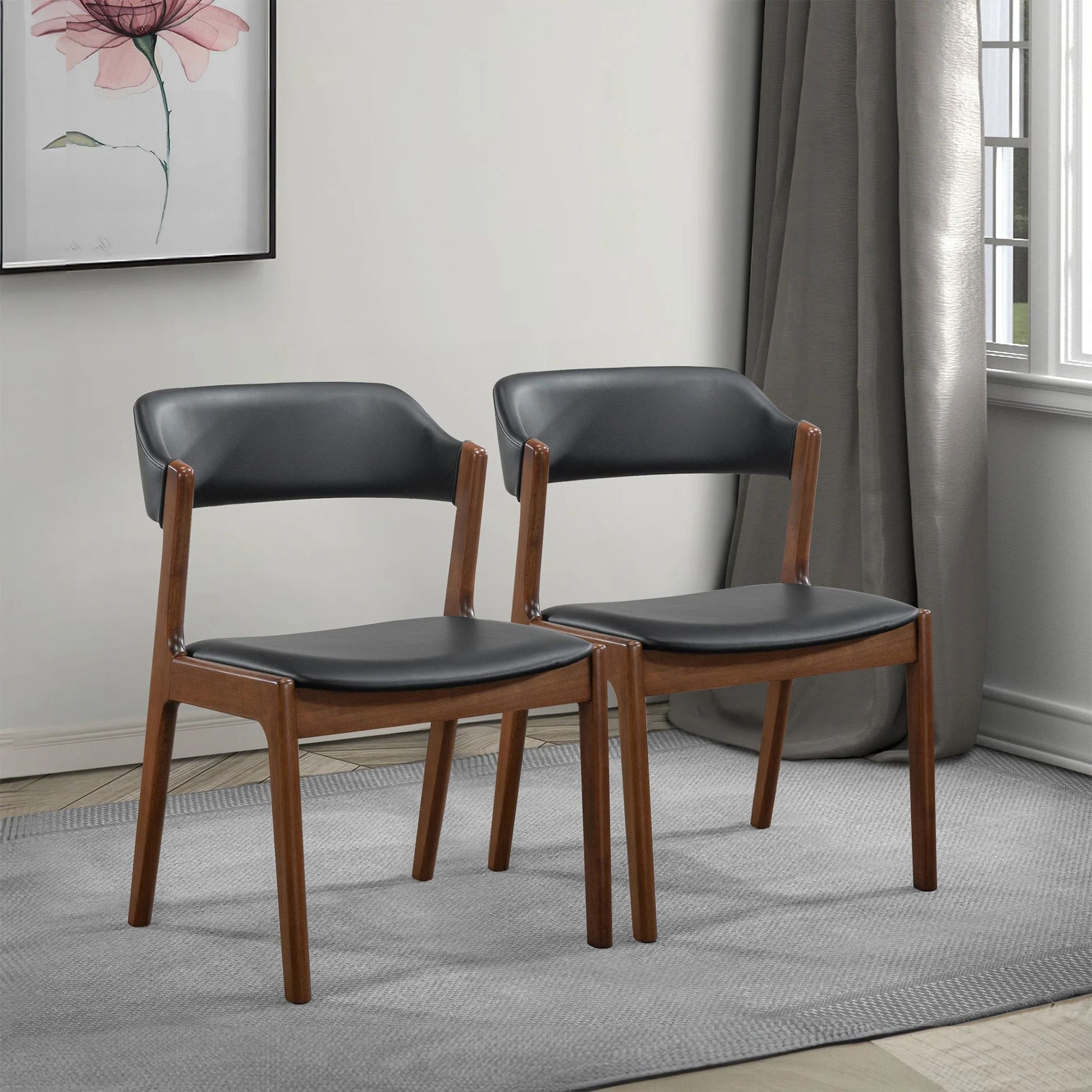 Enzo Black Leather Dining Chair (Set Of 2) - Baha-Furniture