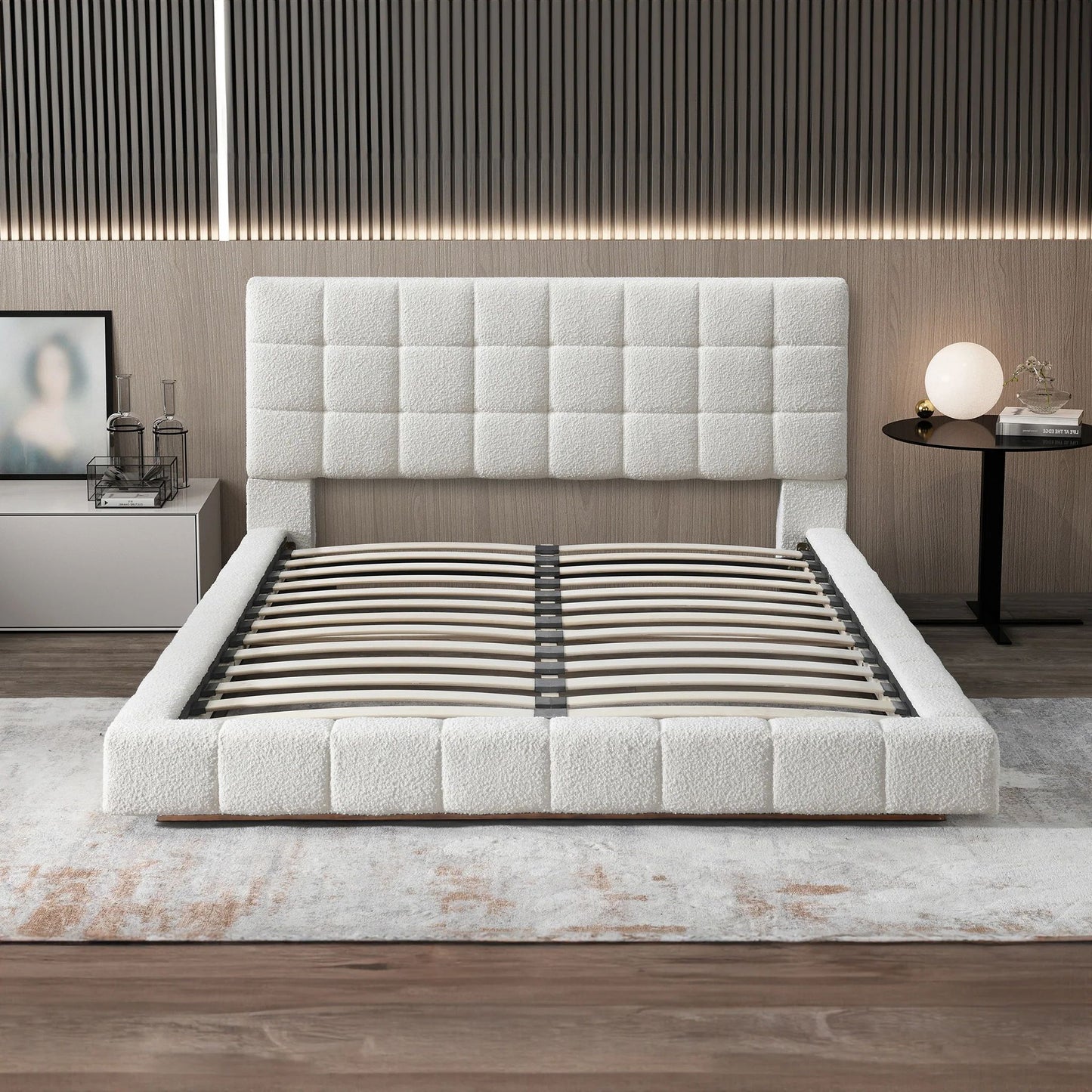 Hudson Ivory Boucle Queen Bed - Baha-Furniture