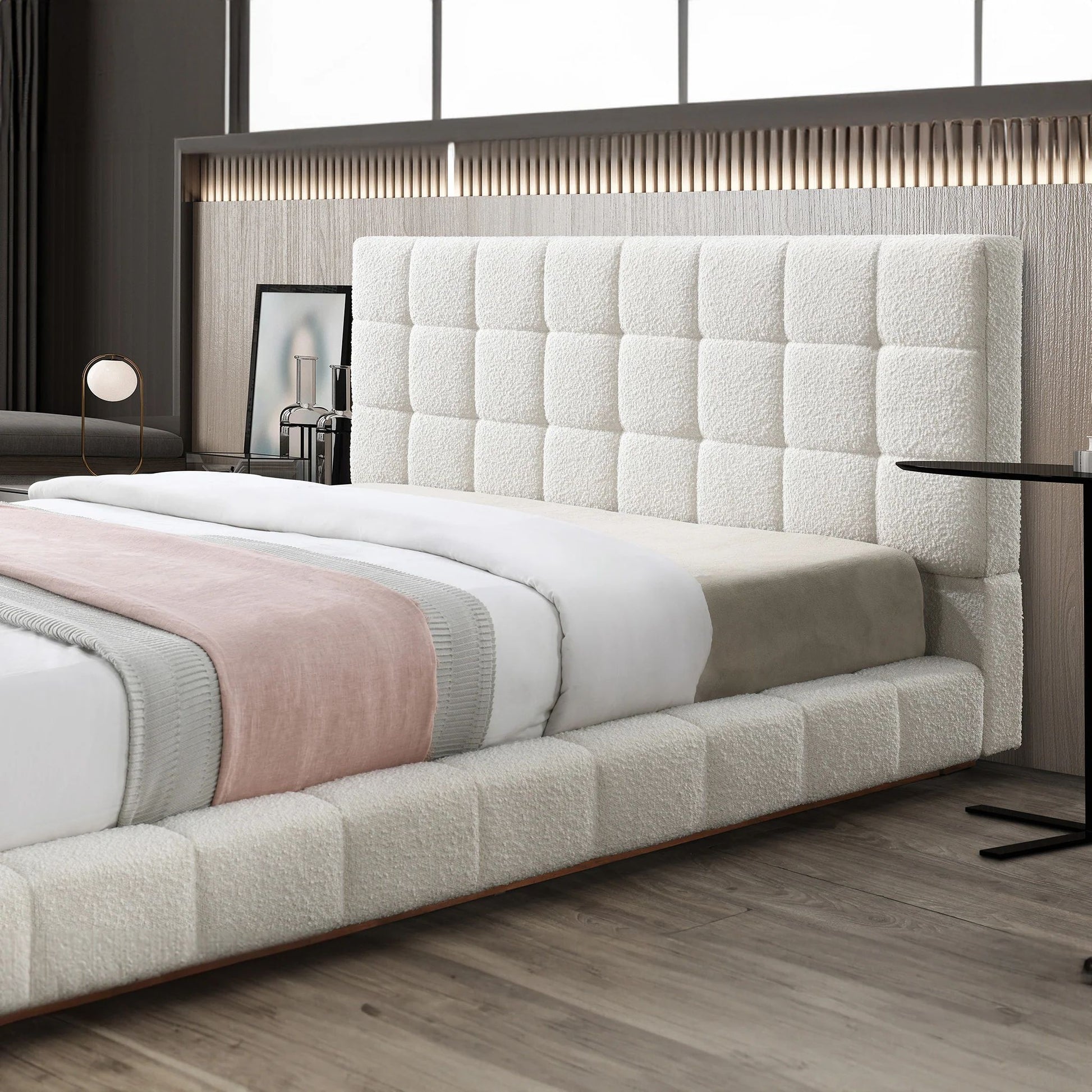 Hudson Ivory Boucle Queen Bed - Baha-Furniture