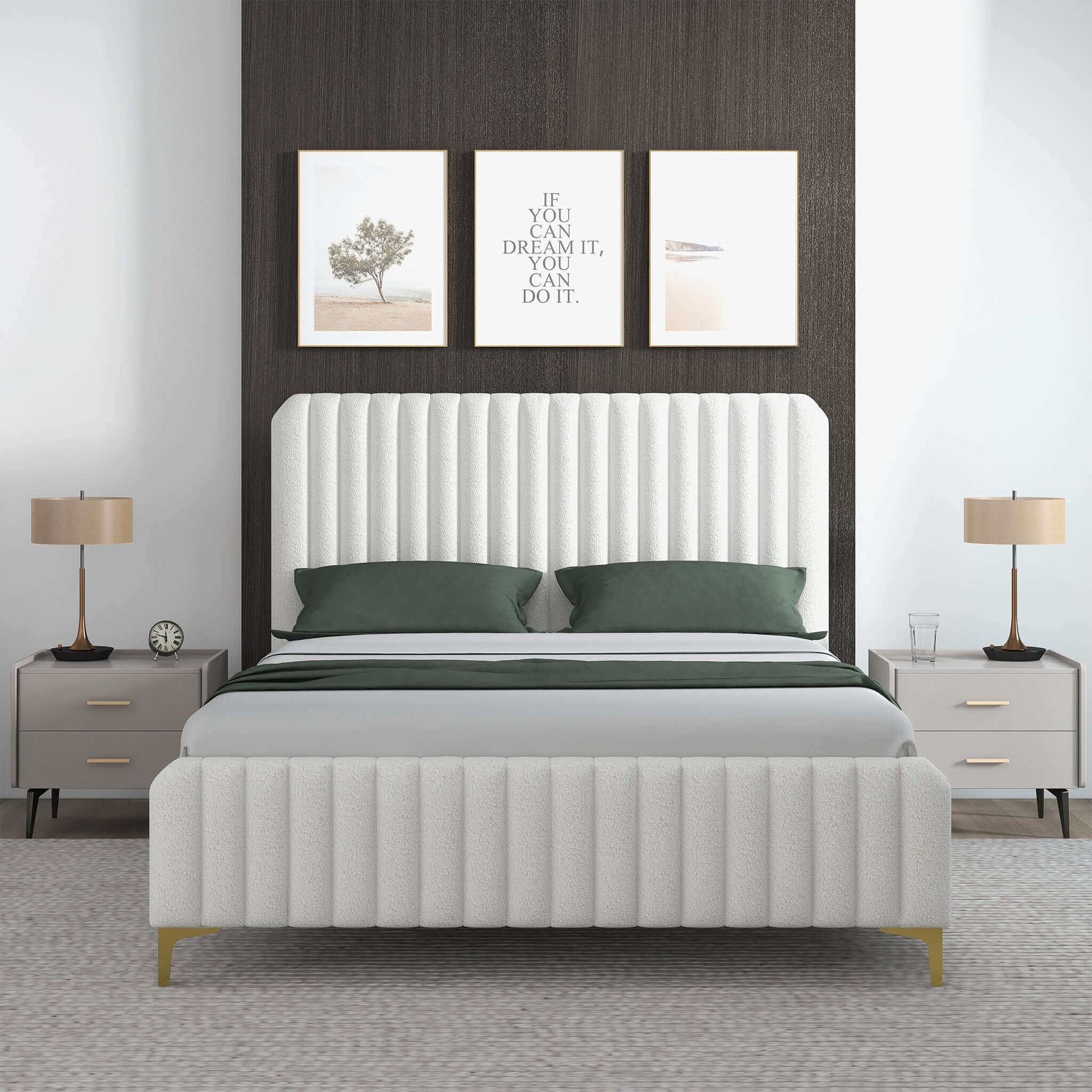 Valery Cream Boucle Platform Bed - King, Queen Size - Baha-Furniture