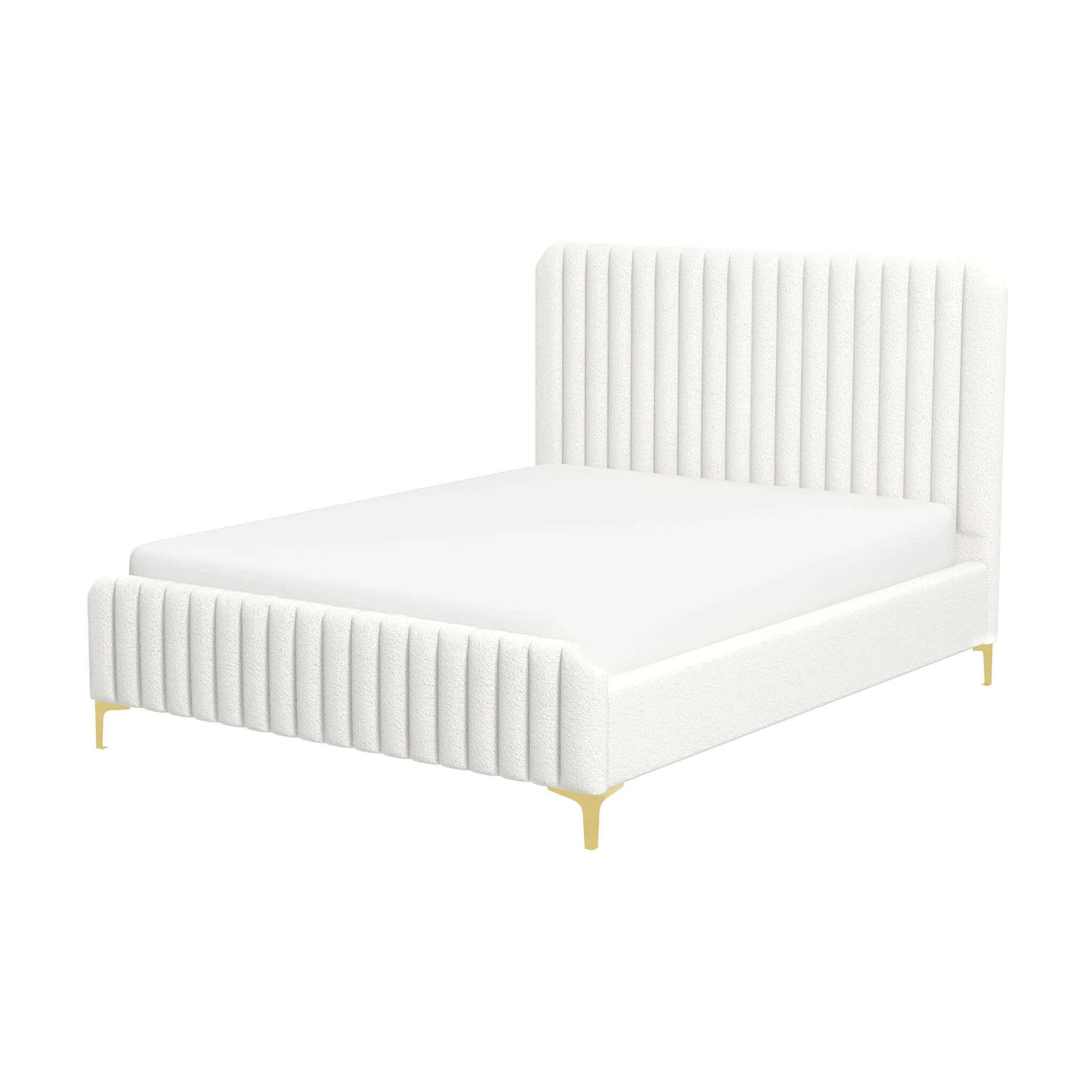 Valery Cream Boucle Platform Bed - King, Queen Size - Baha-Furniture