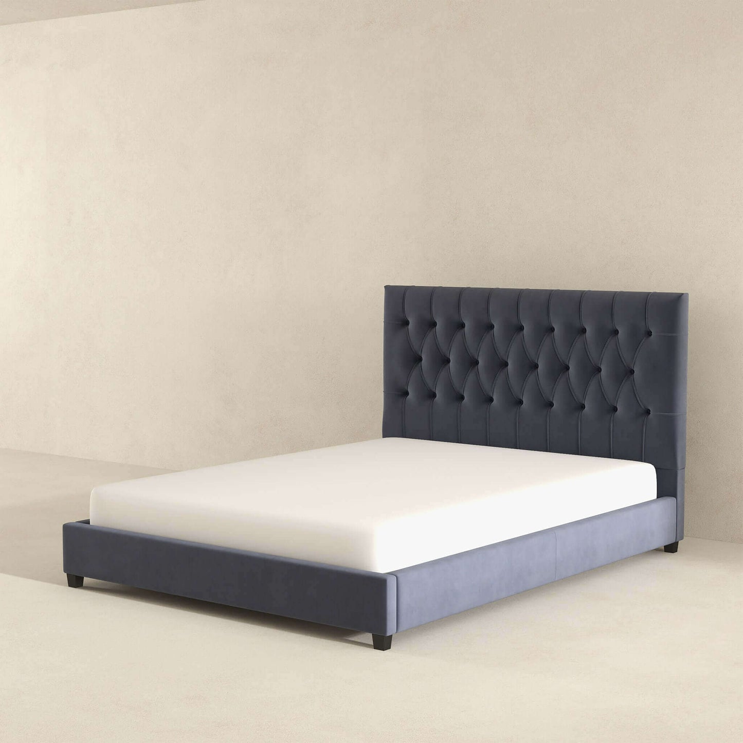 Donald Mid Century Modern Grey Velvet Platform Bed King, Queen - Baha-Furniture