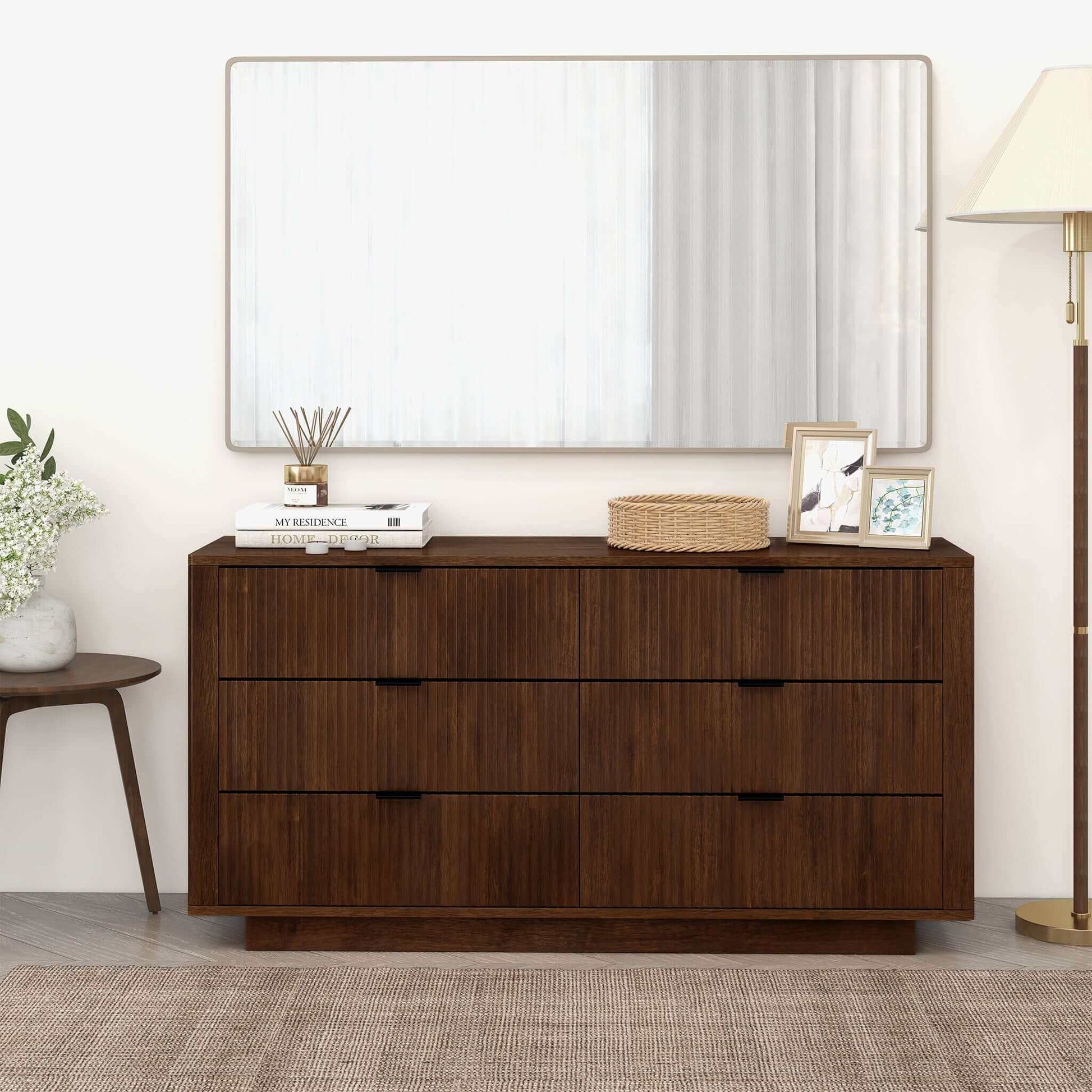 Lola Mid Century Modern Walnut Dresser With 6 Drawers - Baha-Furniture