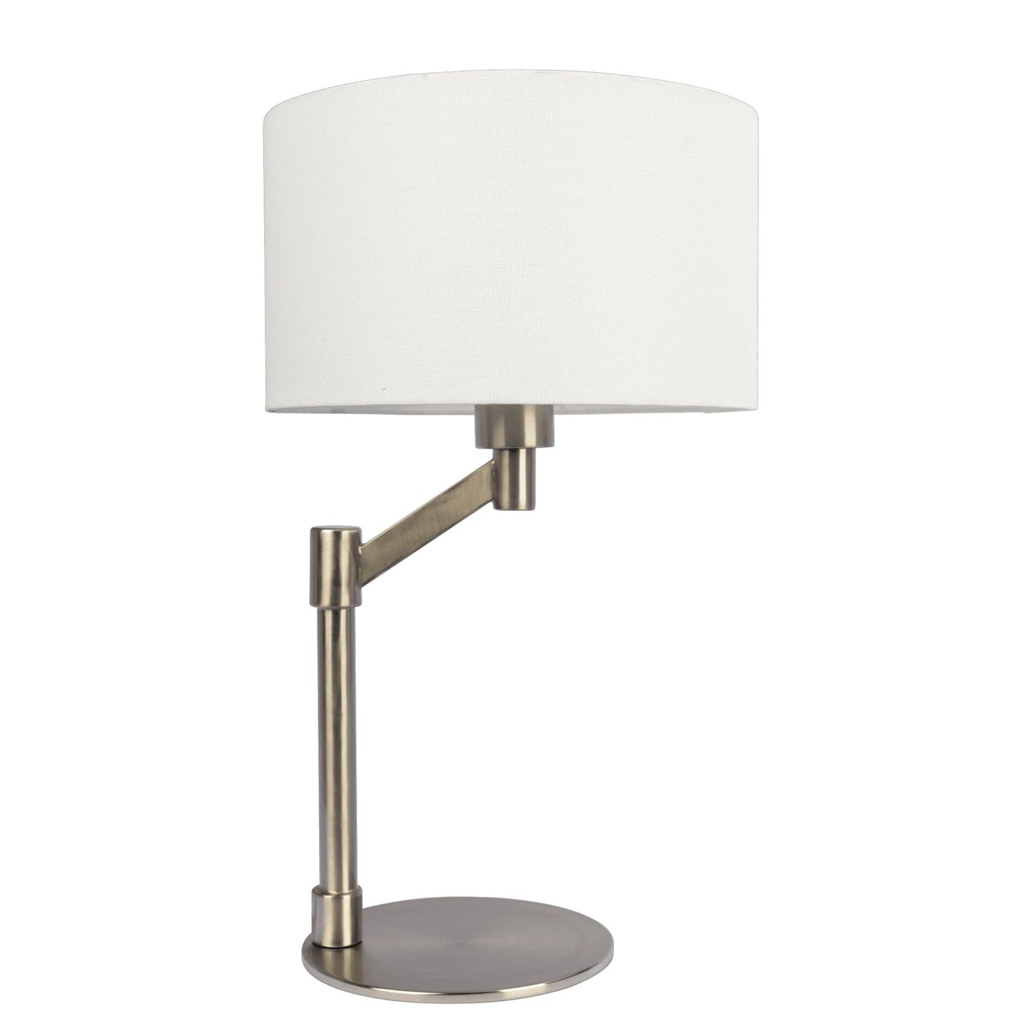 Horizon Brushed Nickel Table Lamp with On/Off Switch Curved Metal Base Linen Shade - Baha-Furniture