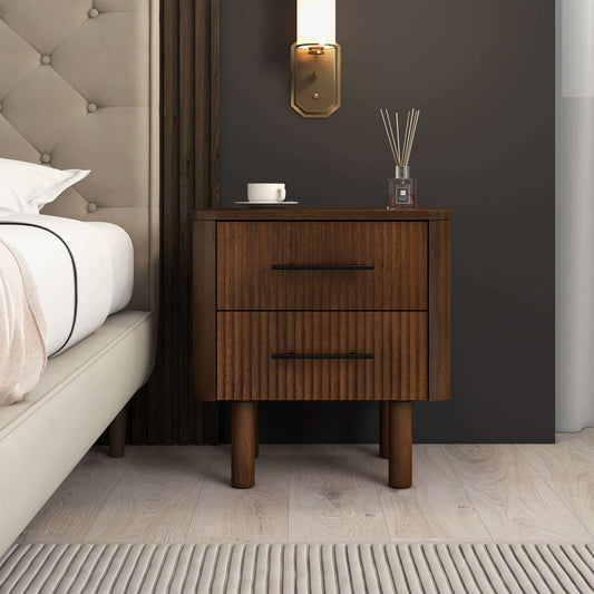 Logan Mid Century Modern Walnut Nightstand Bed Side Tables With 2 Drawers - Baha-Furniture