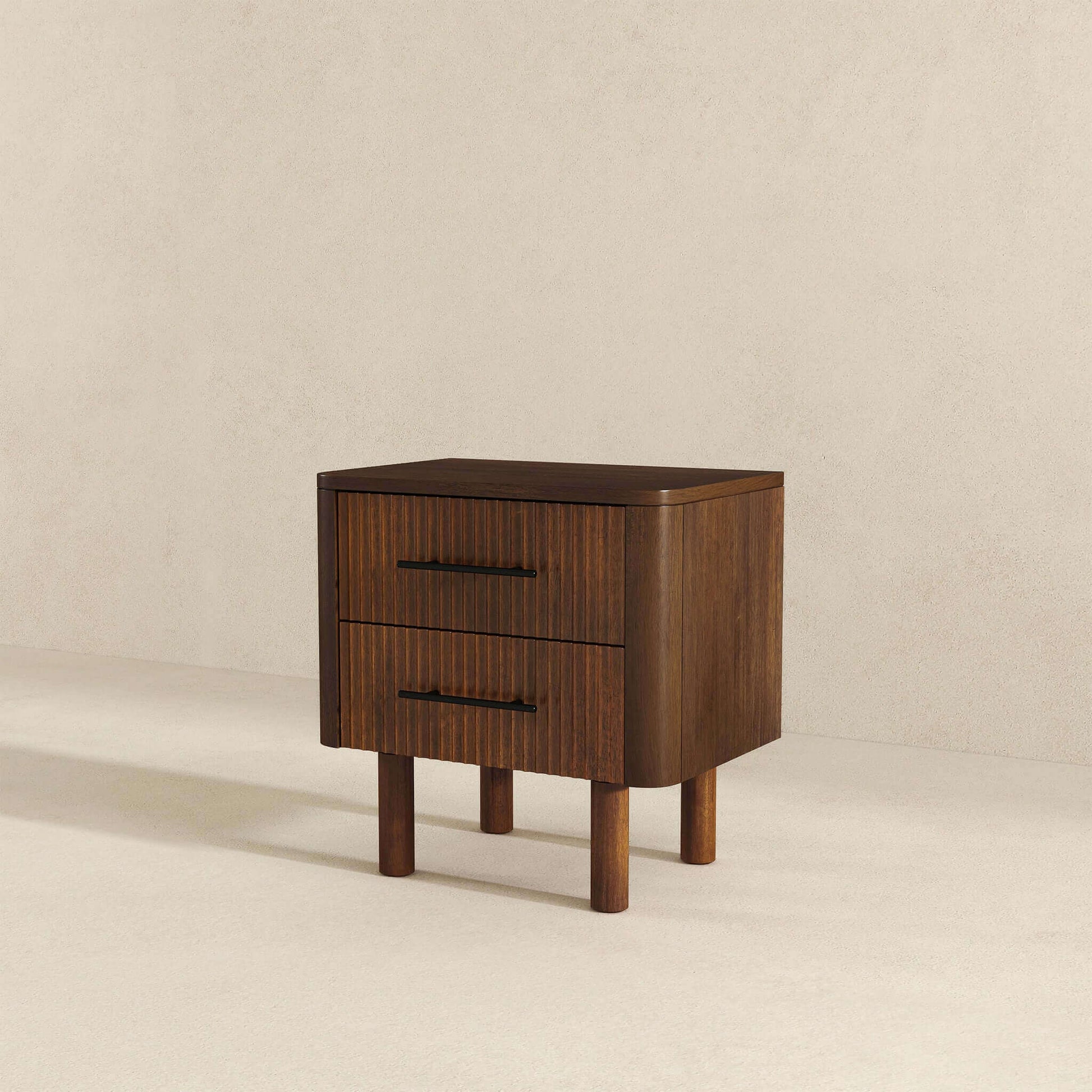 Logan Mid Century Modern Walnut Nightstand Bed Side Tables With 2 Drawers - Baha-Furniture