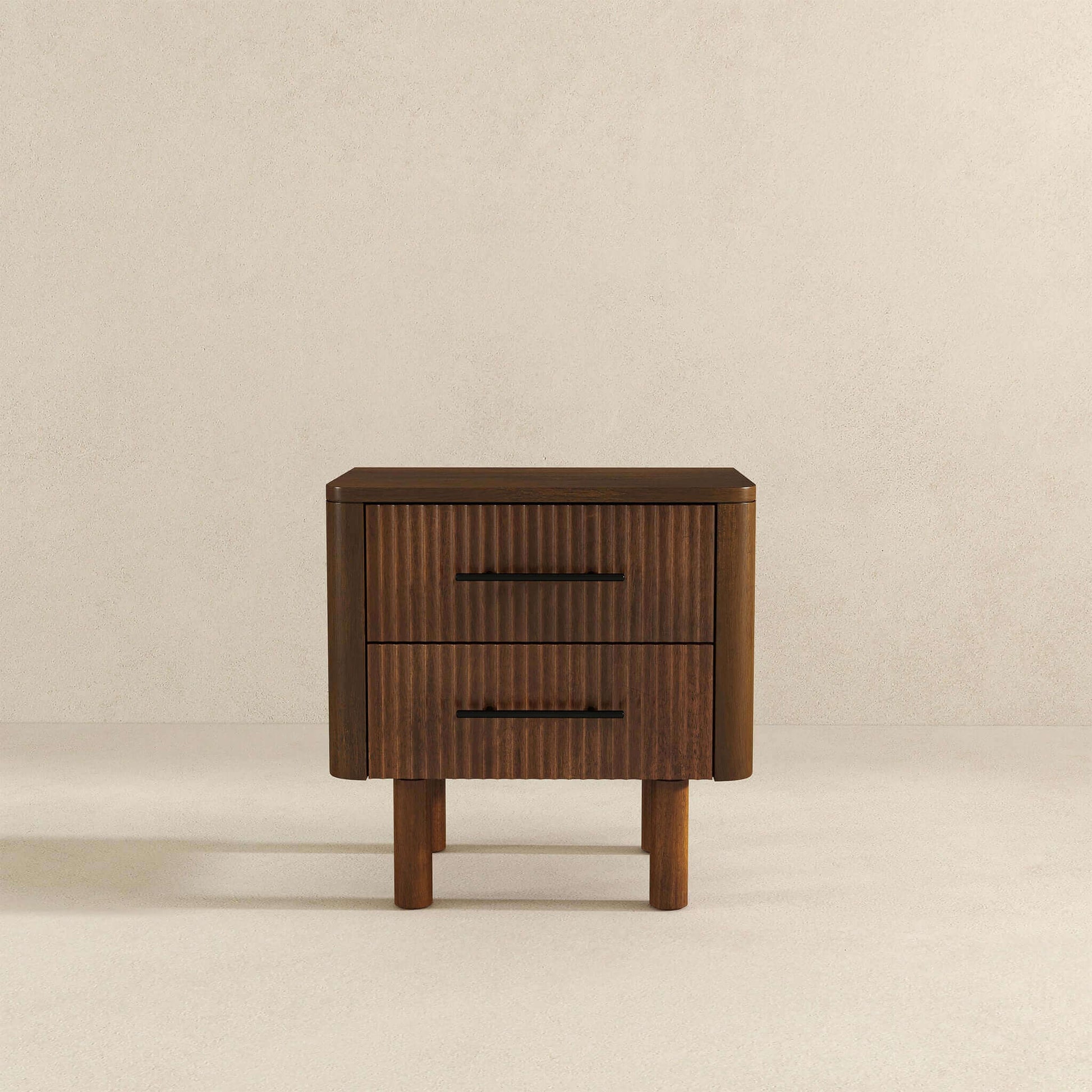 Logan Mid Century Modern Walnut Nightstand Bed Side Tables With 2 Drawers - Baha-Furniture