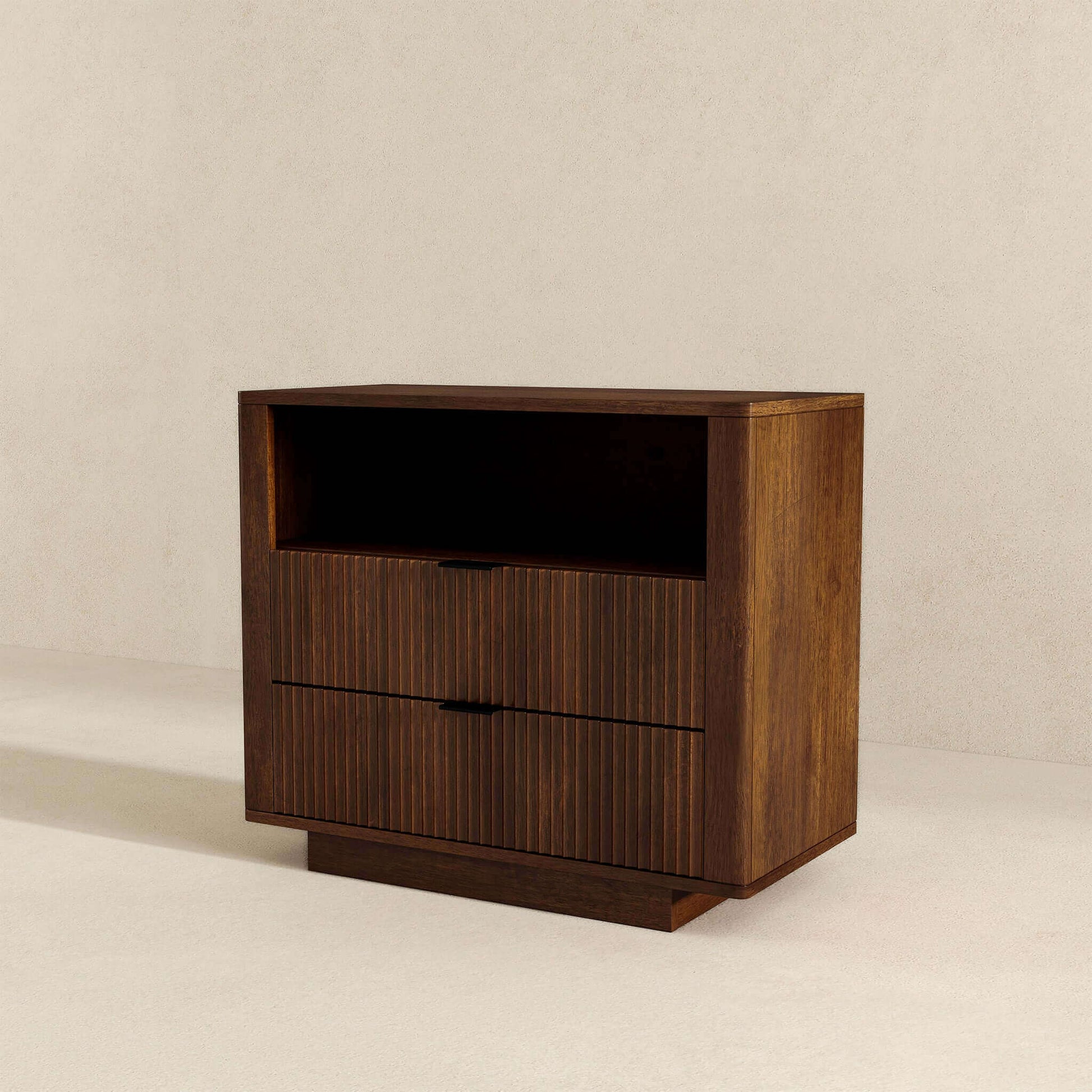 Lola Mid Century Modern Walnut Nightstand 2-Drawer Bed Side Table - Baha-Furniture