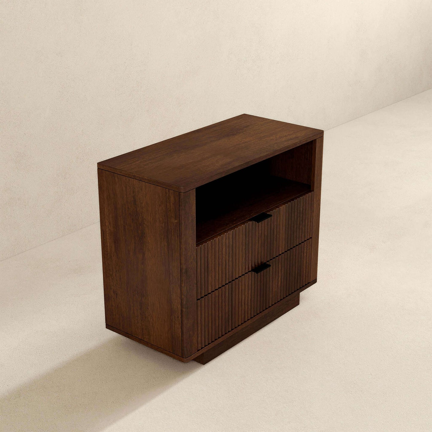 Lola Mid Century Modern Walnut Nightstand 2-Drawer Bed Side Table - Baha-Furniture