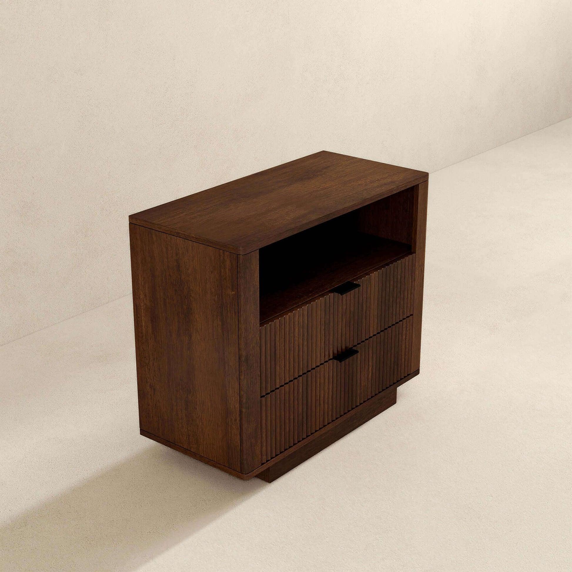 Lola Mid Century Modern Walnut Nightstand 2-Drawer Bed Side Table - Baha-Furniture