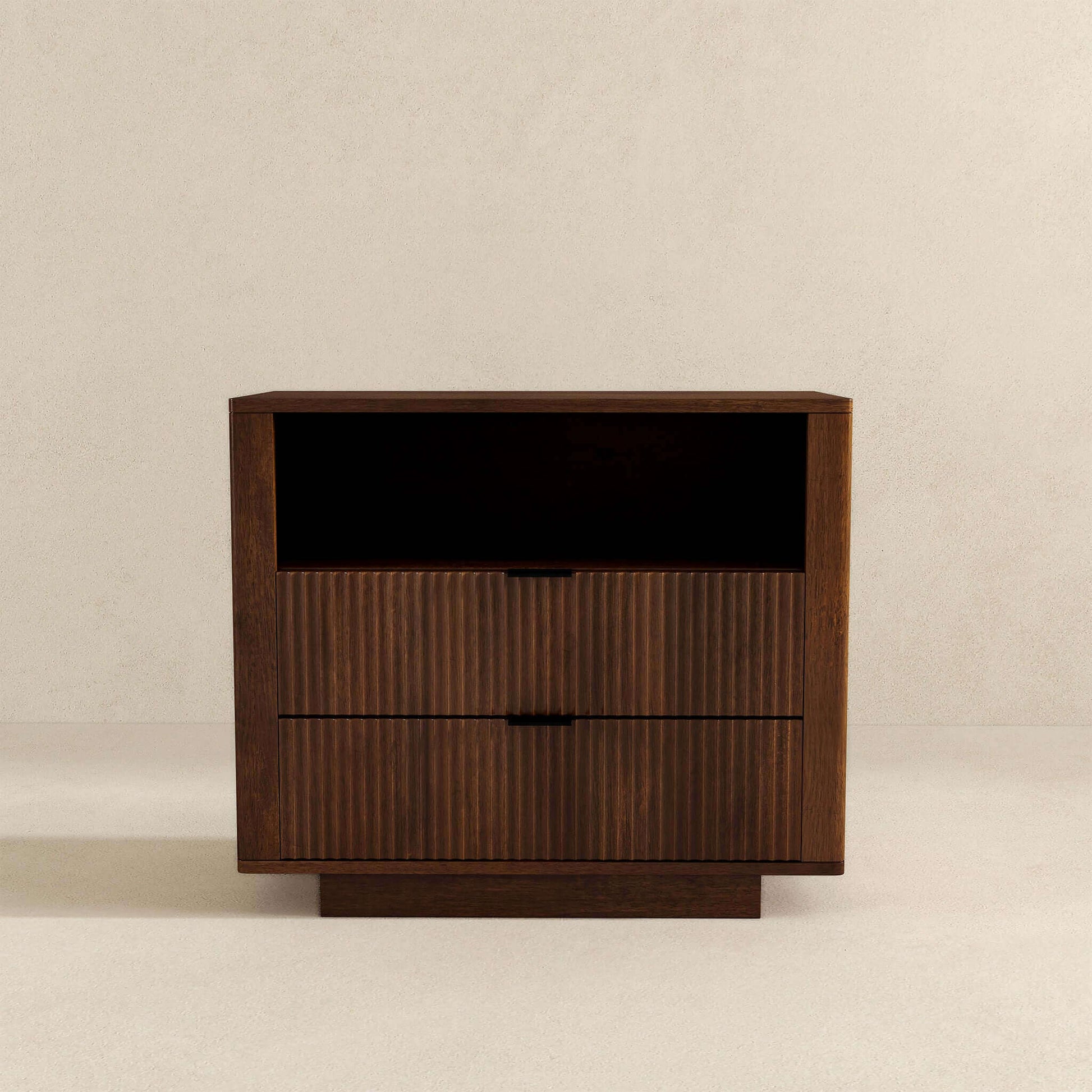 Lola Mid Century Modern Walnut Nightstand 2-Drawer Bed Side Table - Baha-Furniture