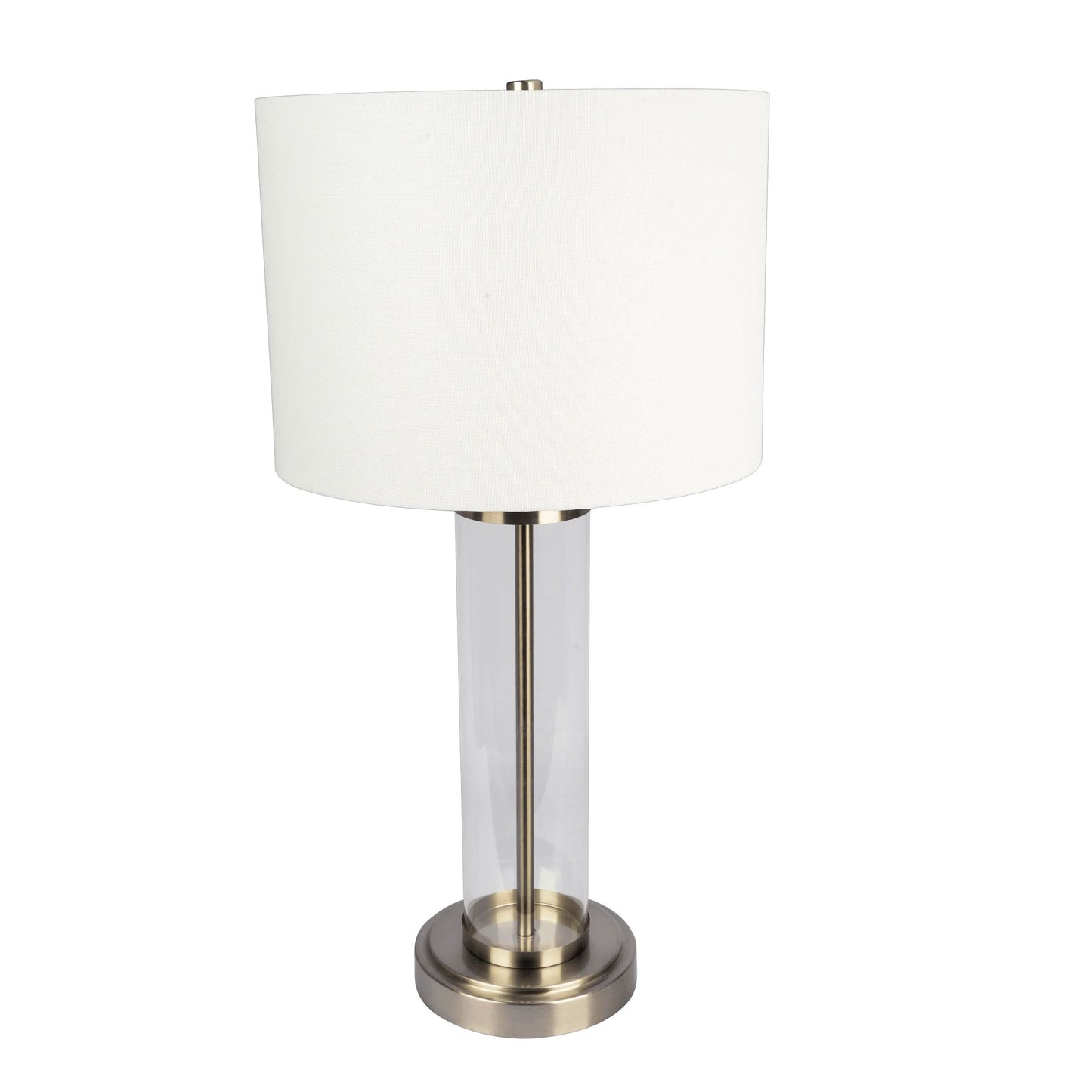 Luna Brushed Nickel Table Lamp with On/Off Switch Clear Glass Body Metal Base - Baha-Furniture