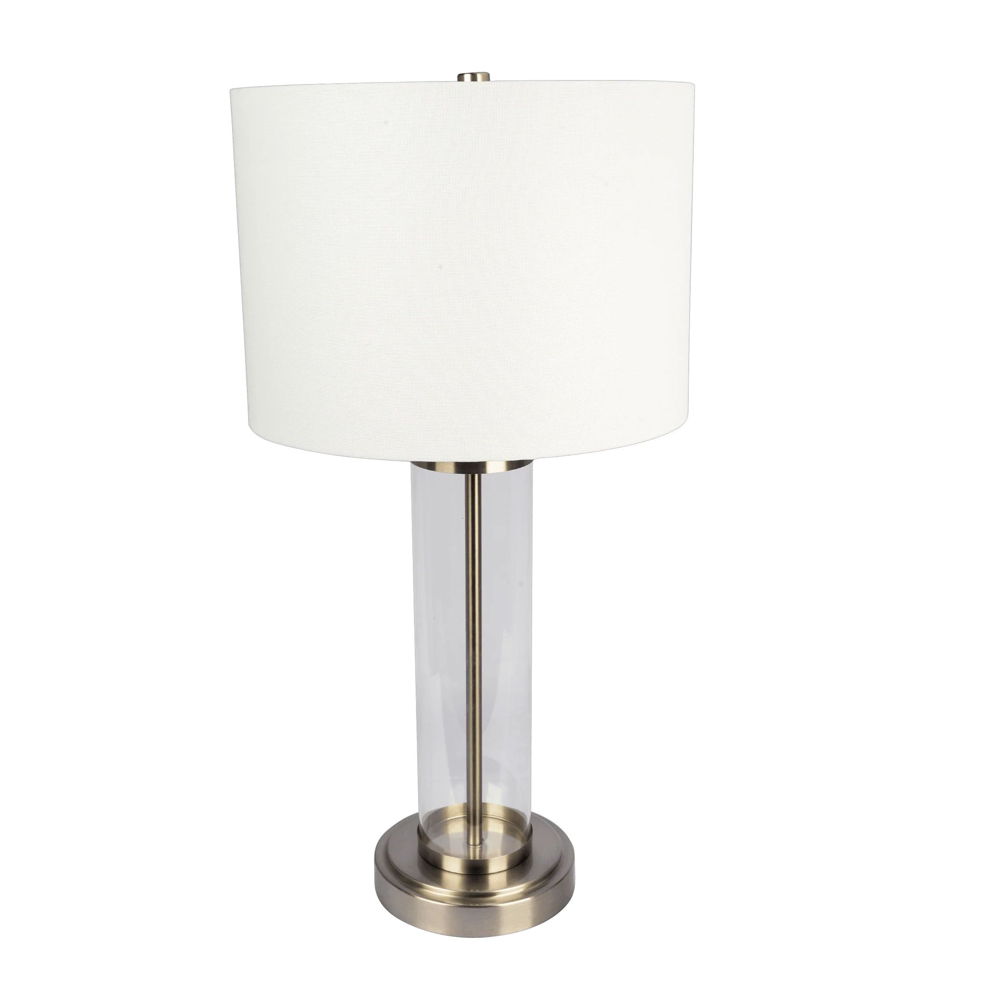 Luna Brushed Nickel Table Lamp with On/Off Switch Clear Glass Body Metal Base - Baha-Furniture