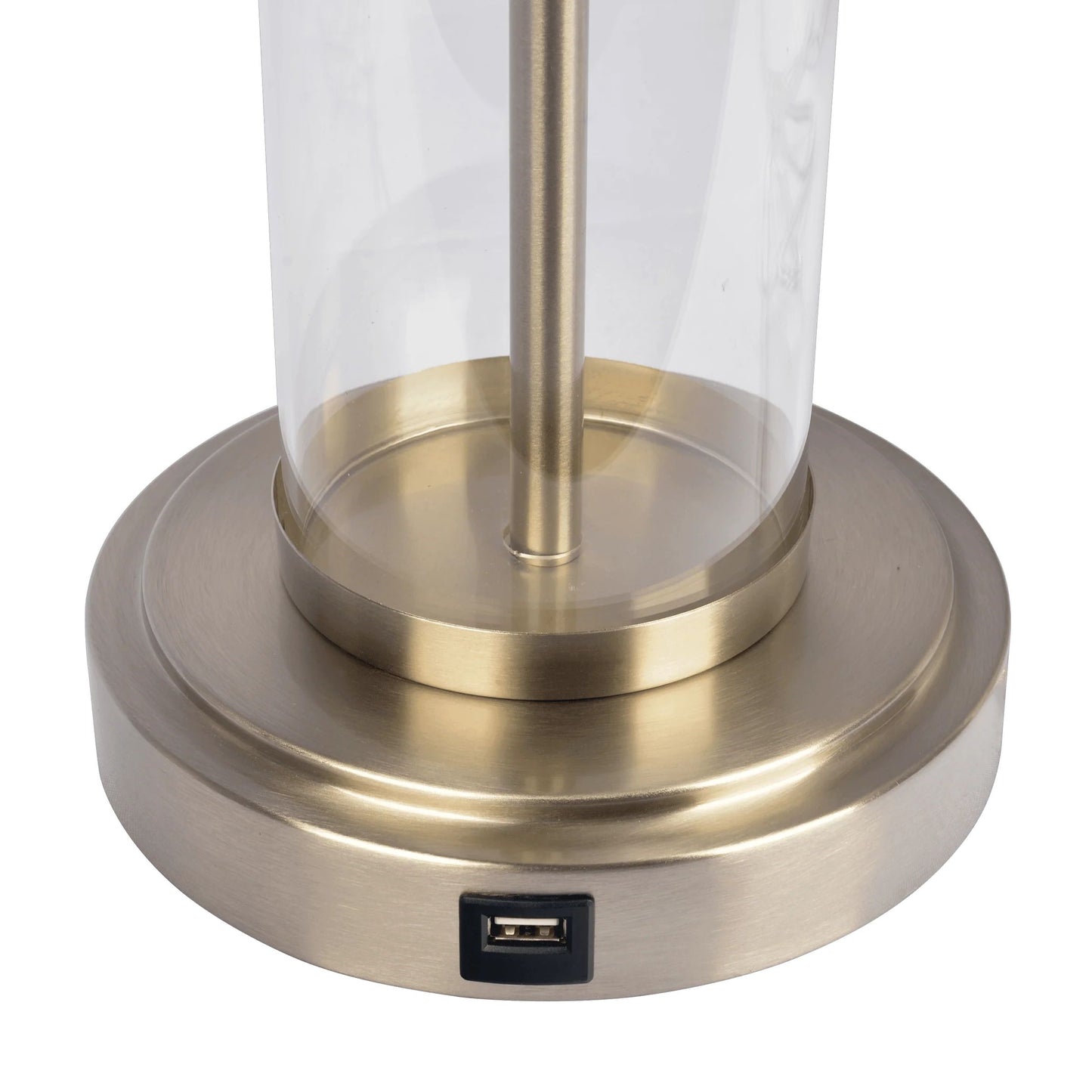 Luna Brushed Nickel Table Lamp with On/Off Switch Clear Glass Body Metal Base - Baha-Furniture