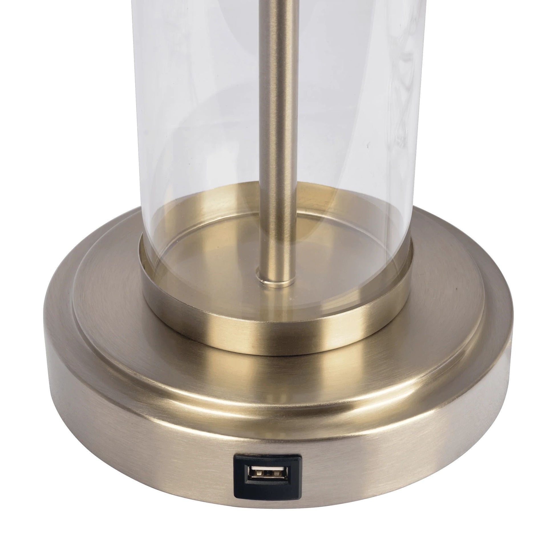 Luna Brushed Nickel Table Lamp with On/Off Switch Clear Glass Body Metal Base - Baha-Furniture