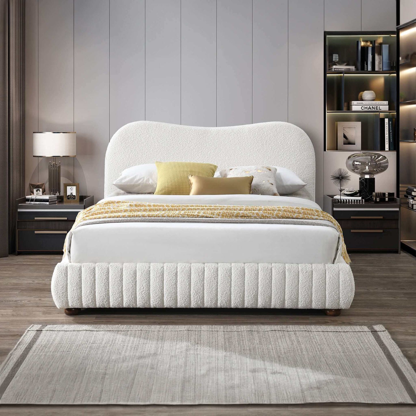 Norme Boucle Upholstered Queen Size Platform Bed In Cream - Baha-Furniture