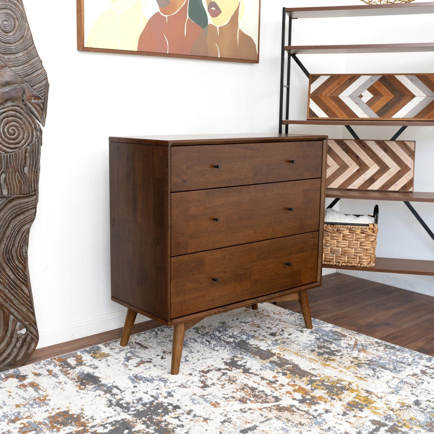 Caroline Mid Century Modern Solid Wood Dresser 3-Drawer