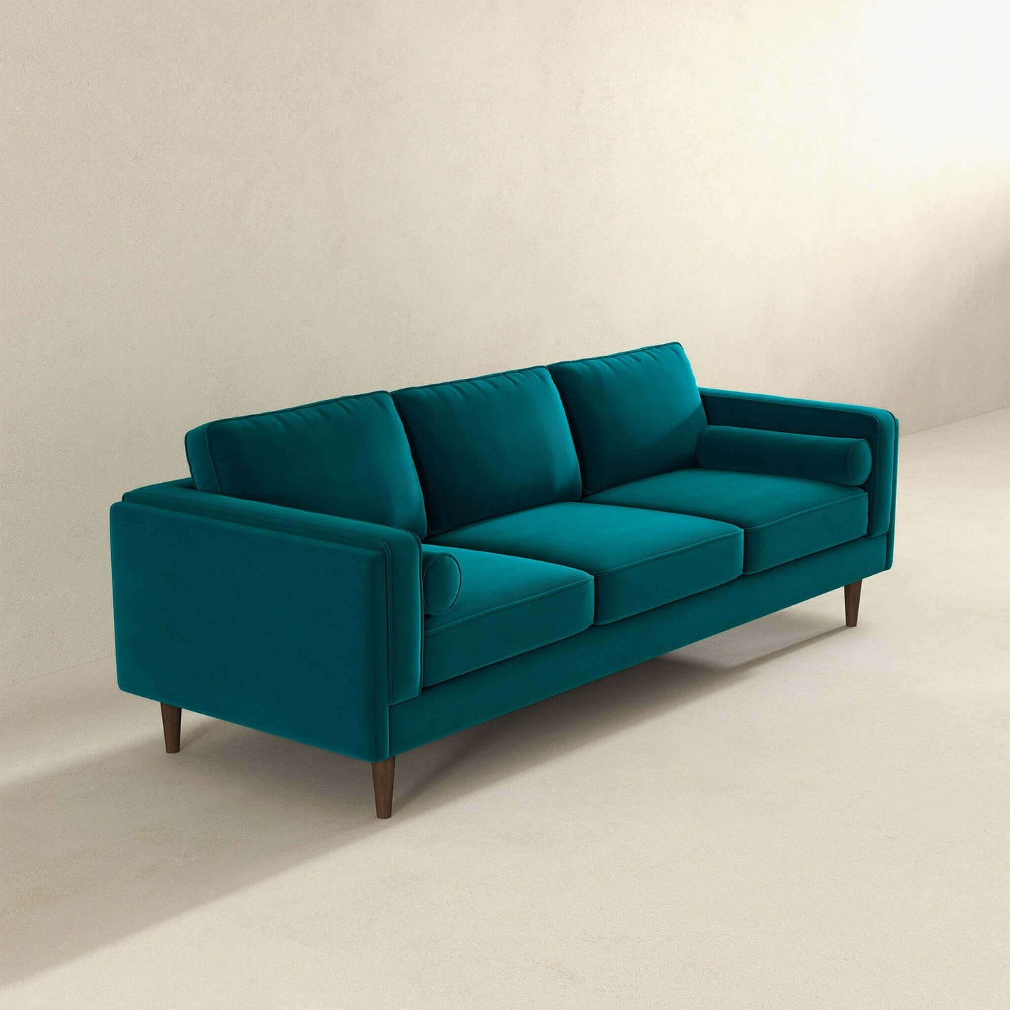 Amber Mid Century Modern Teal Luxury Velvet Sofa