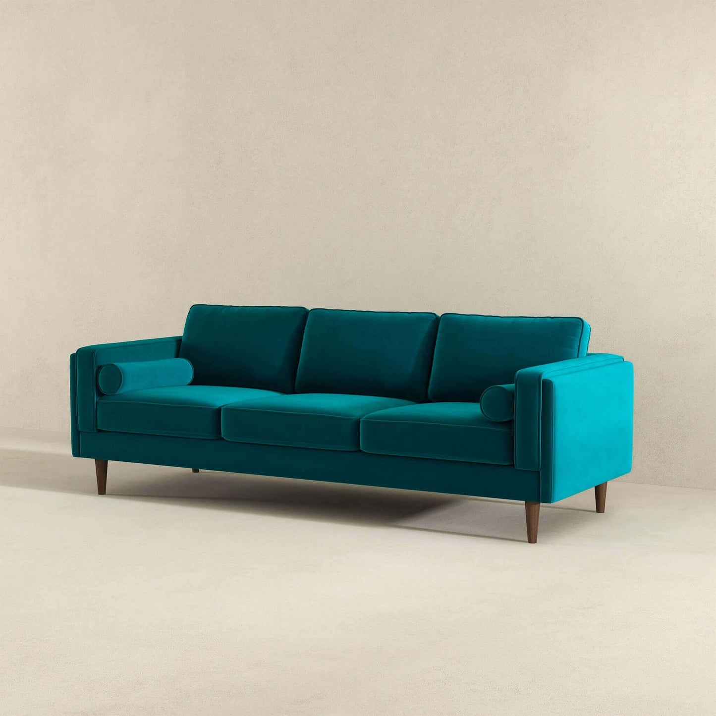 Amber Mid Century Modern Teal Luxury Velvet Sofa