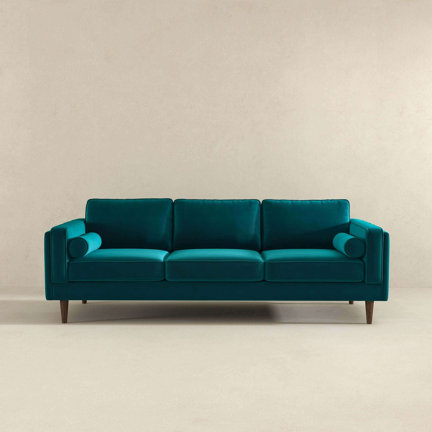 Amber Mid Century Modern Teal Luxury Velvet Sofa