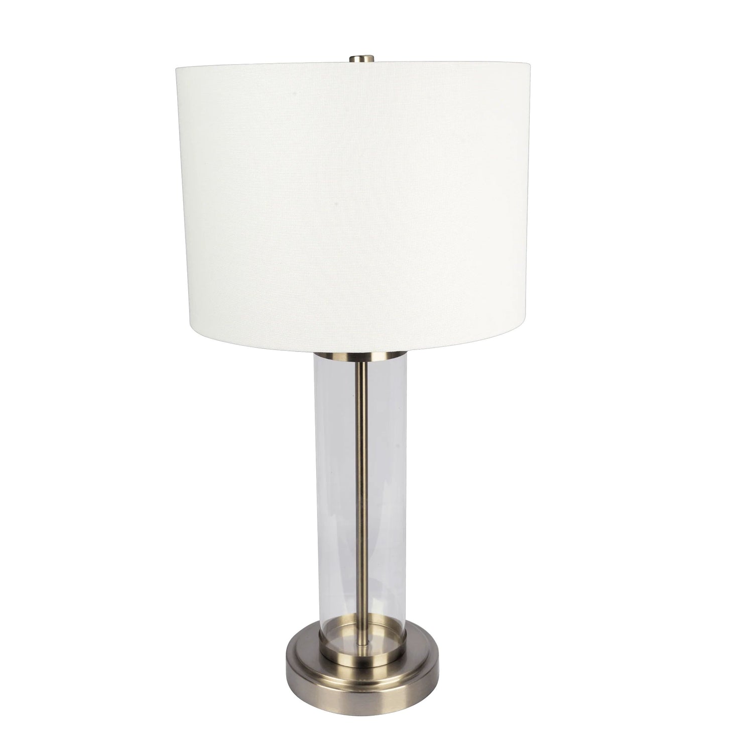 Luna Brushed Nickel Table Lamp with On/Off Switch Clear Glass Body Metal Base - Baha-Furniture