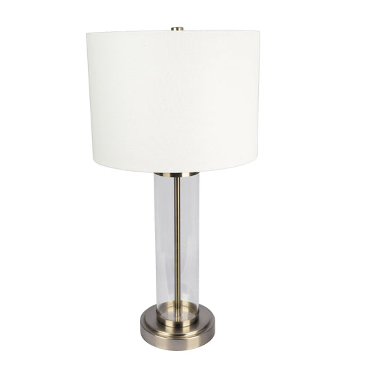 Luna Brushed Nickel Table Lamp with On/Off Switch Clear Glass Body Metal Base