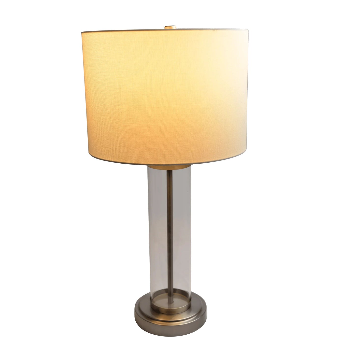 Luna Brushed Nickel Table Lamp with On/Off Switch Clear Glass Body Metal Base